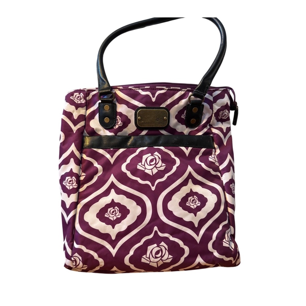 Isabella Fiore Purple White Rose Geometric Nylon Tote Bag Laptop Work Bag